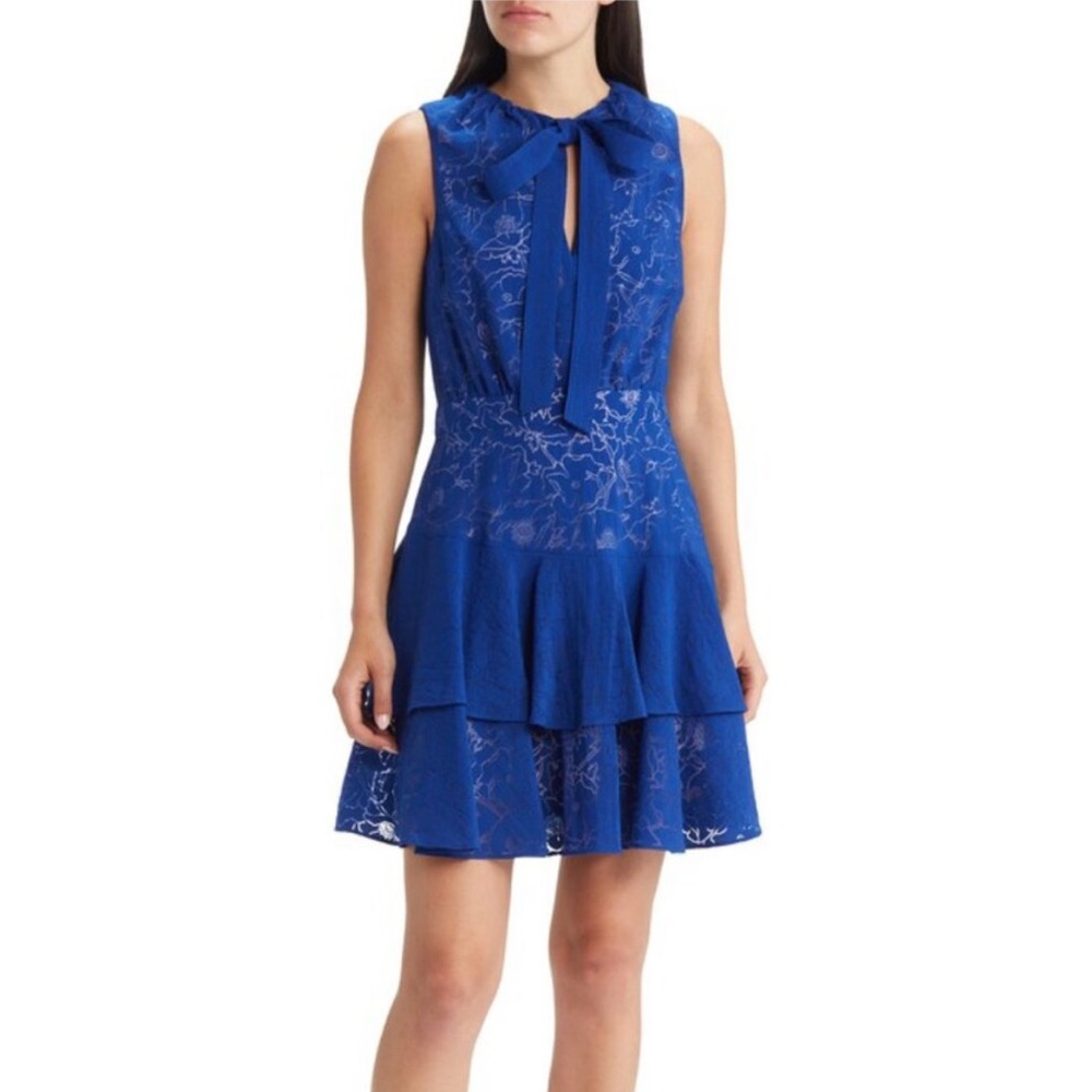 Ted Baker London Timmia Blue Floral Asymmetric Tiered Mini Dress Size 3 Medium